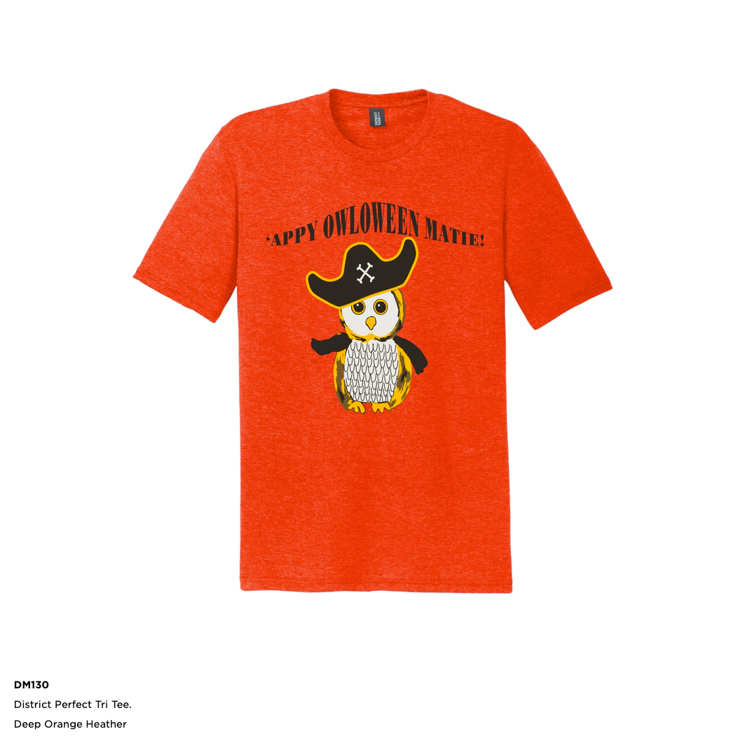 Halloween t shirt pirate owl Appy Owloween District brand triblend Deep Orange