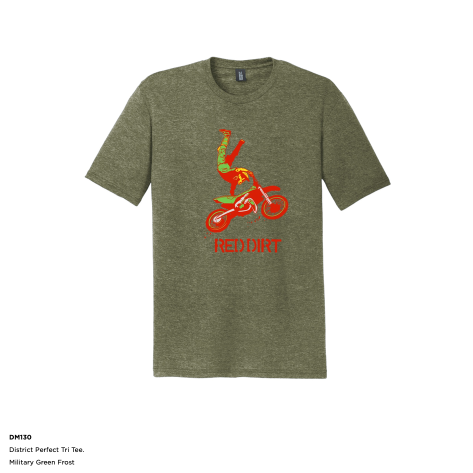 t  shirt dirt bike rider red dirt   splahes District brand triblend washable minimal shrinkage MIlitary Green Frost  Heather teenage rider